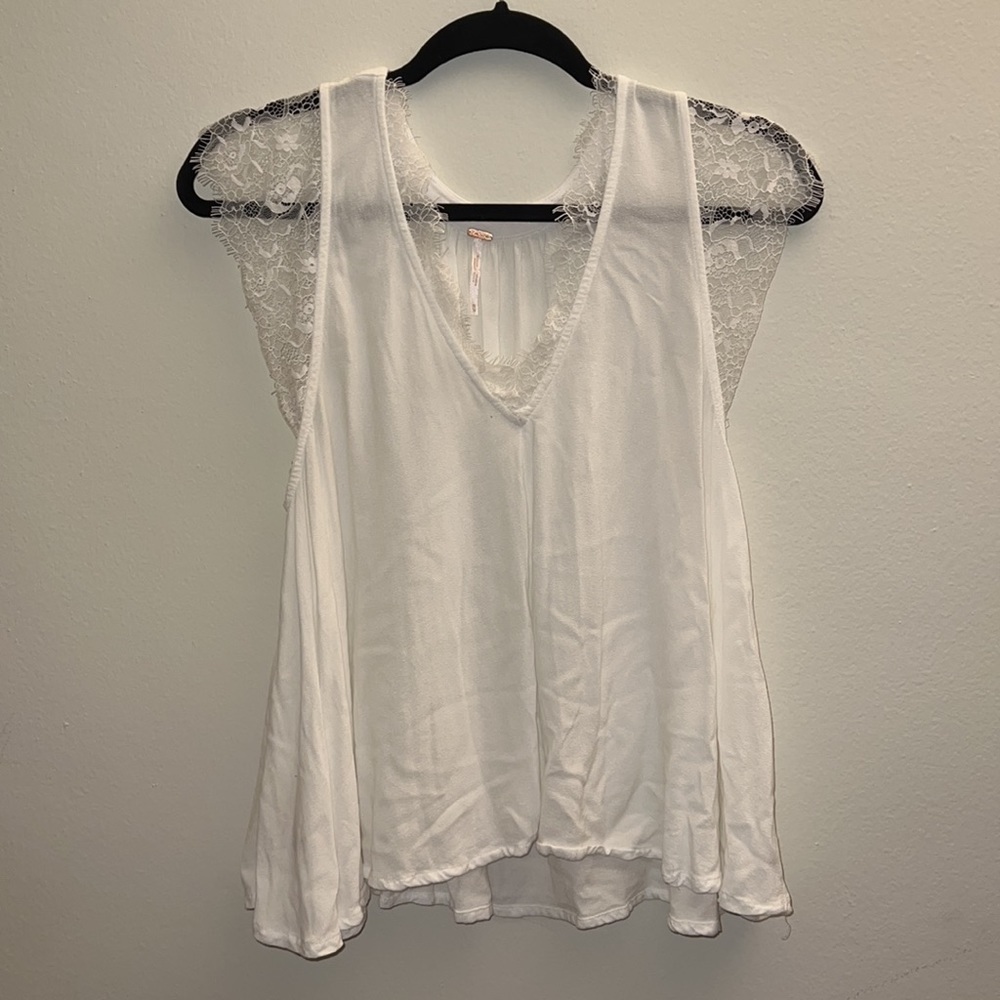 Free People White Lace Accent Tank Top Boho - Picture 2 of 5